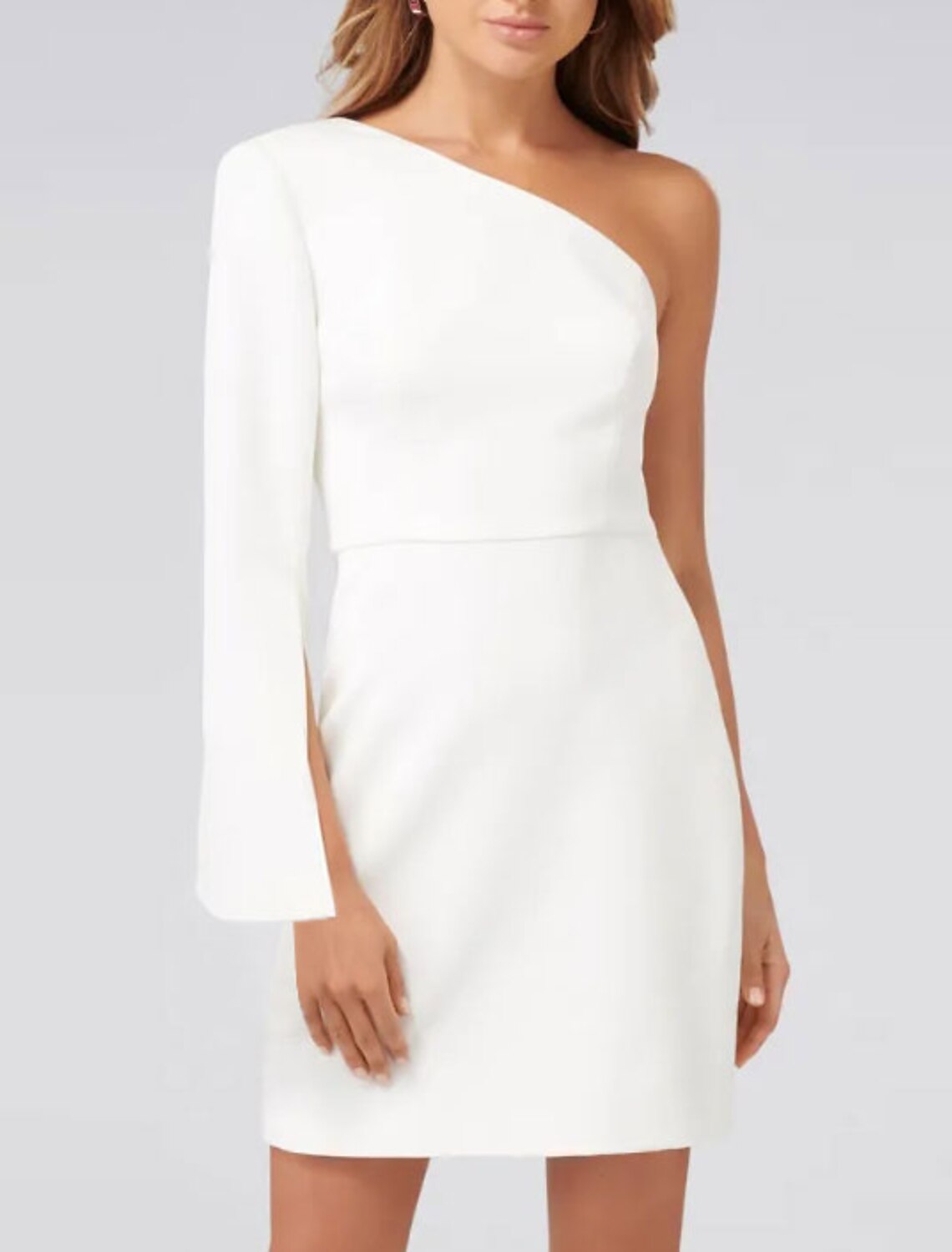 Wholesale Sheath / Column Minimalist White Wedding Guest Cocktail Party Birthday Dress One Shoulder Long Sleeve Short / Mini Satin with Draping